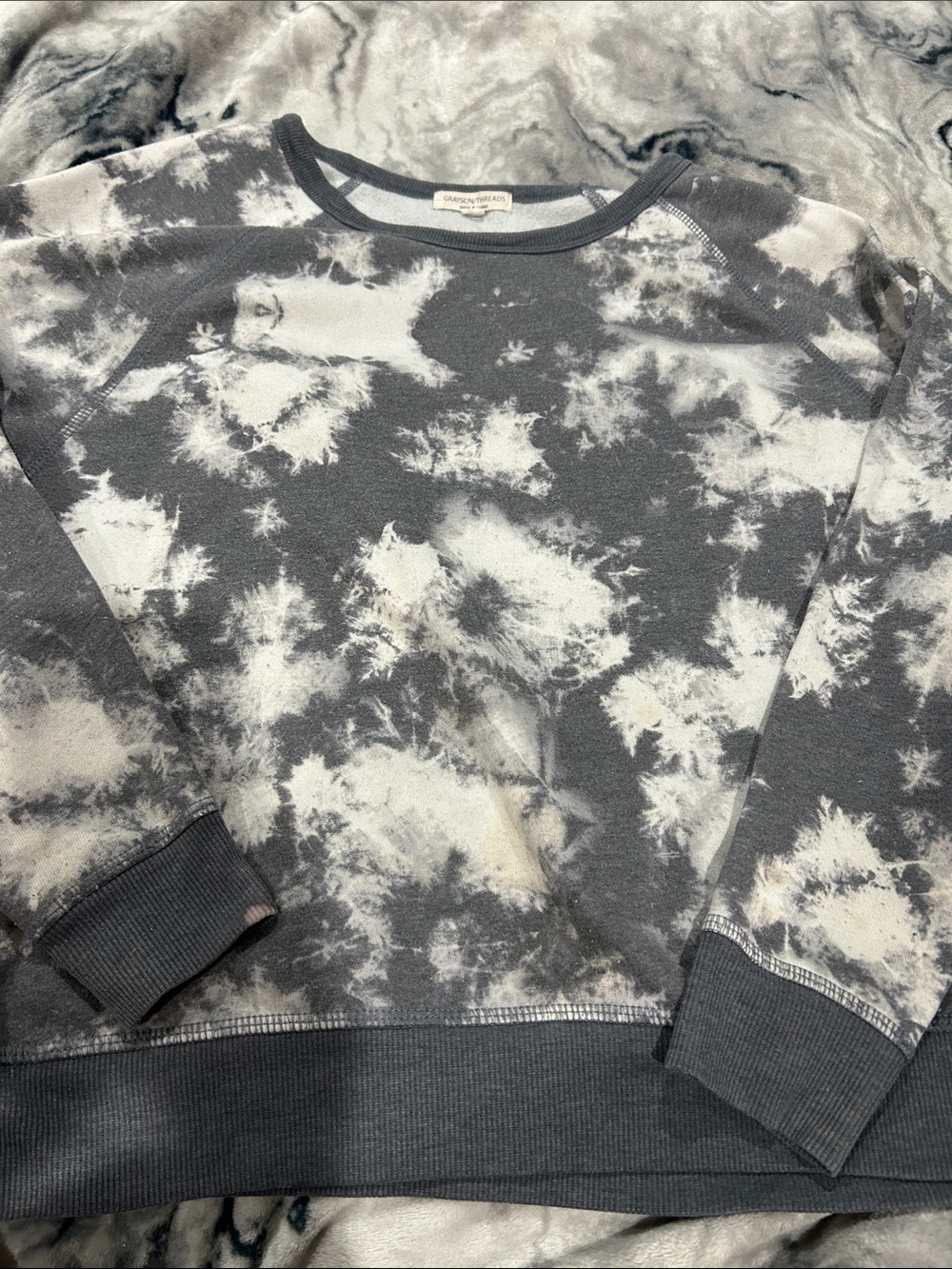 Grayson Threads Tie-Dye Crewneck Sweater in Gray and White
